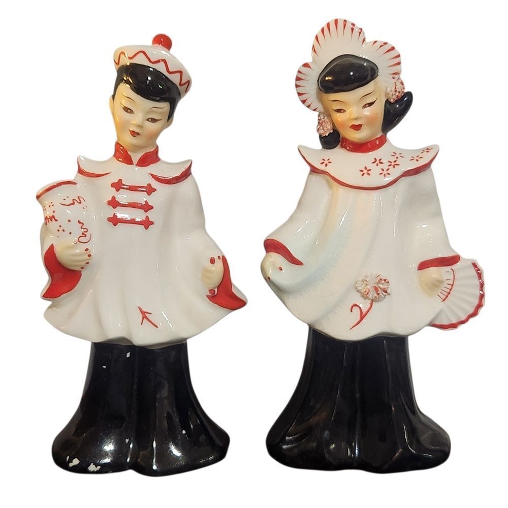 Mid Century Florence Ceramics California Pottery Figures Asian Couple Oriental